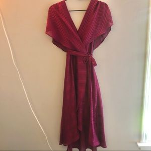 magenta, high low, midi dress